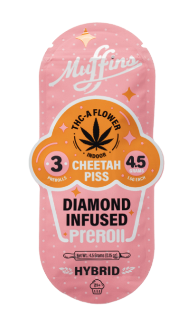Muffins Diamond Infused Prerolls 4.5G | Cheetah Piss (Hybrid)
